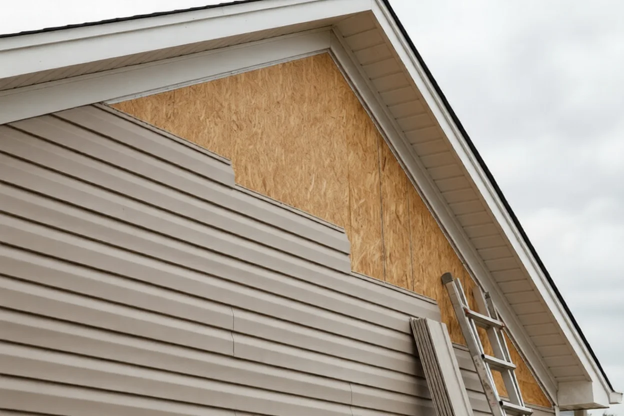 House exterior under renovation with ladder