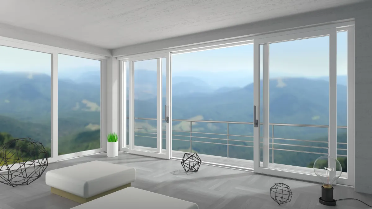 Modern interior with panoramic mountain view